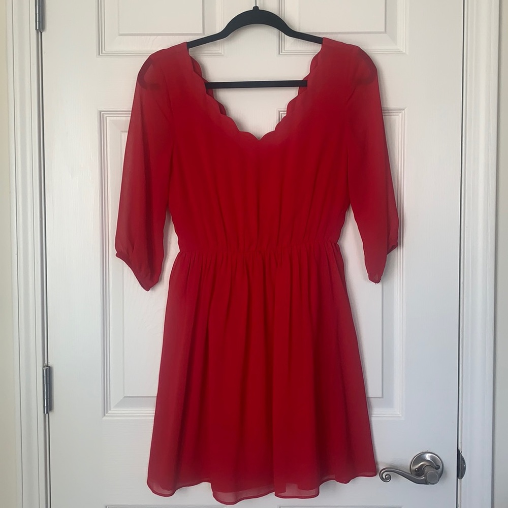 Red dress with scalloped neck